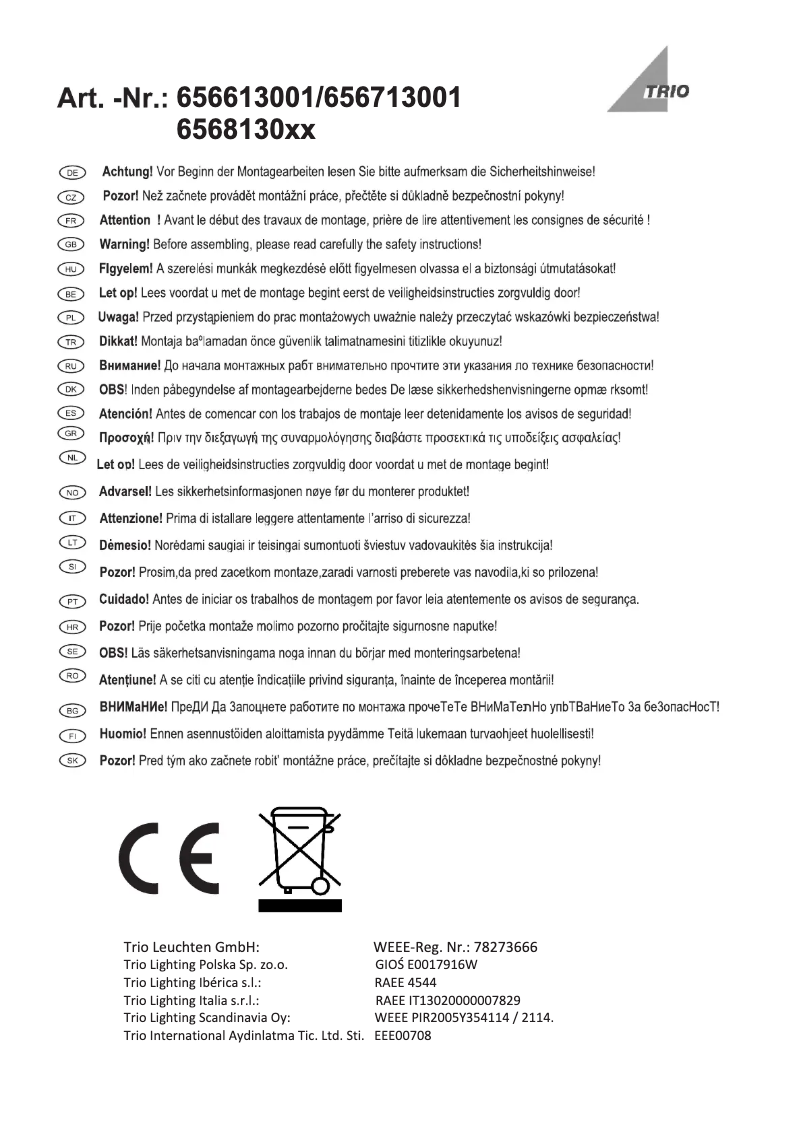 Page 1 de la notice Manuel utilisateur Trio Lighting Vancouver 656813089