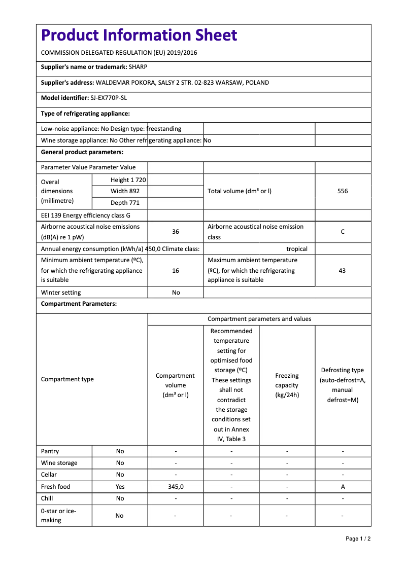 Image de la première page du manuel de l'appareil SJ-EX770P-SL