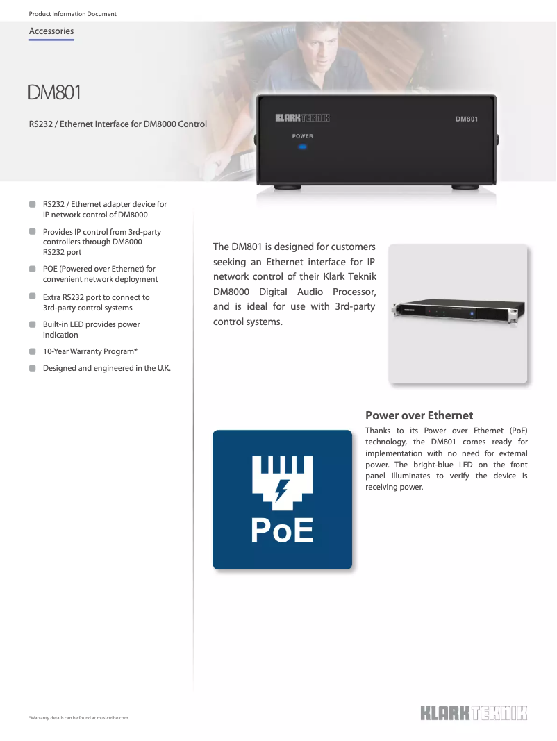 Page 1 de la notice Fiche technique Klark Teknik DM801