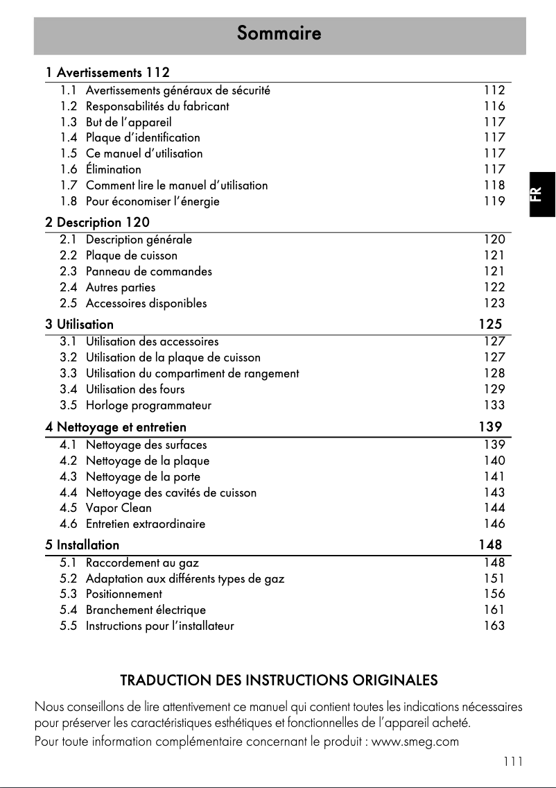 Página 1 del manual Ficha técnica Smeg CPF92GMA