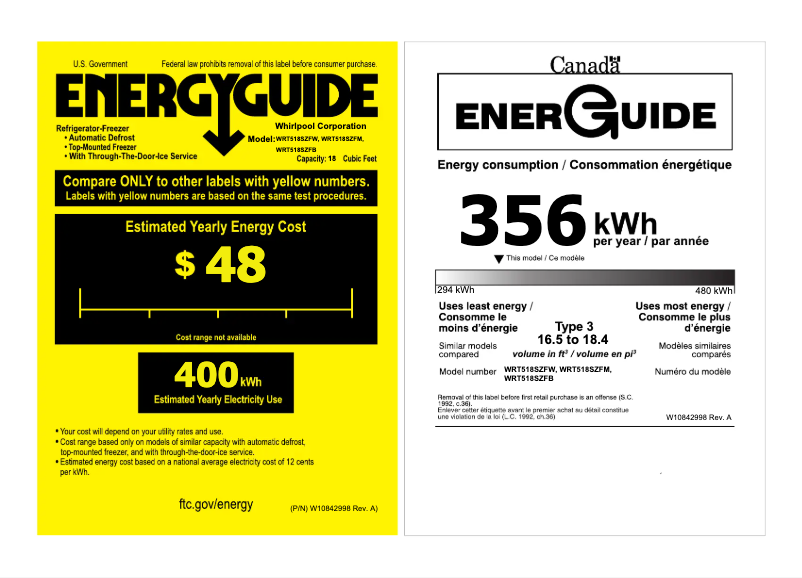 Page 1 de la notice Label énergétique Whirlpool WRT518SZFG