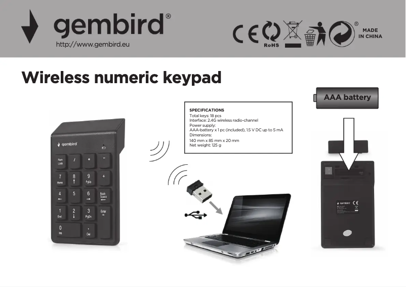 Page 1 de la notice Manuel utilisateur Gembird KPD-W-02