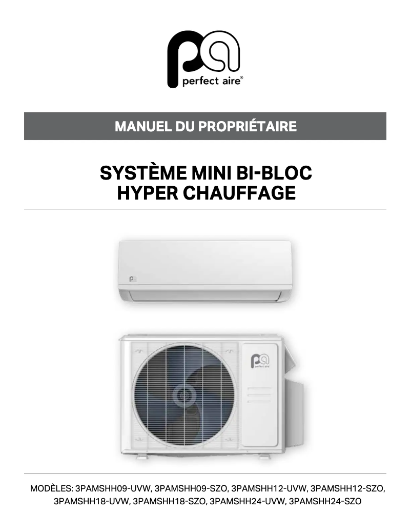 Page 1 de la notice Manuel utilisateur Perfect Aire 3PAMSHH09-SYS