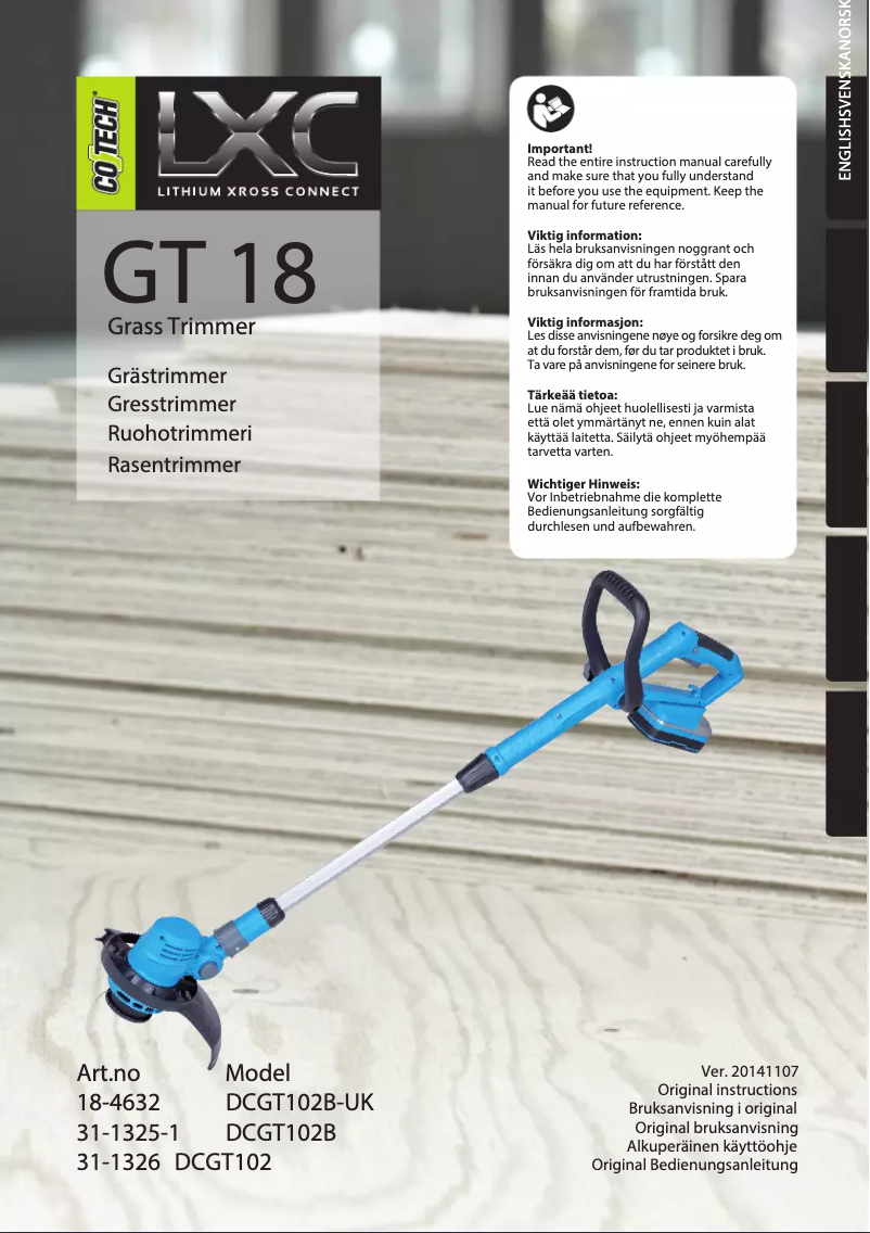 Page n°1 - Manuel utilisateur Cotech GT 18