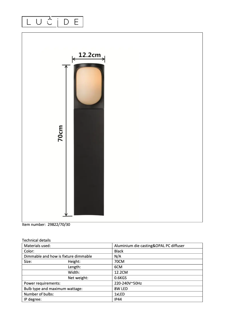 Page n°1 - Manuel utilisateur Lucide Lugo 29822/70/30