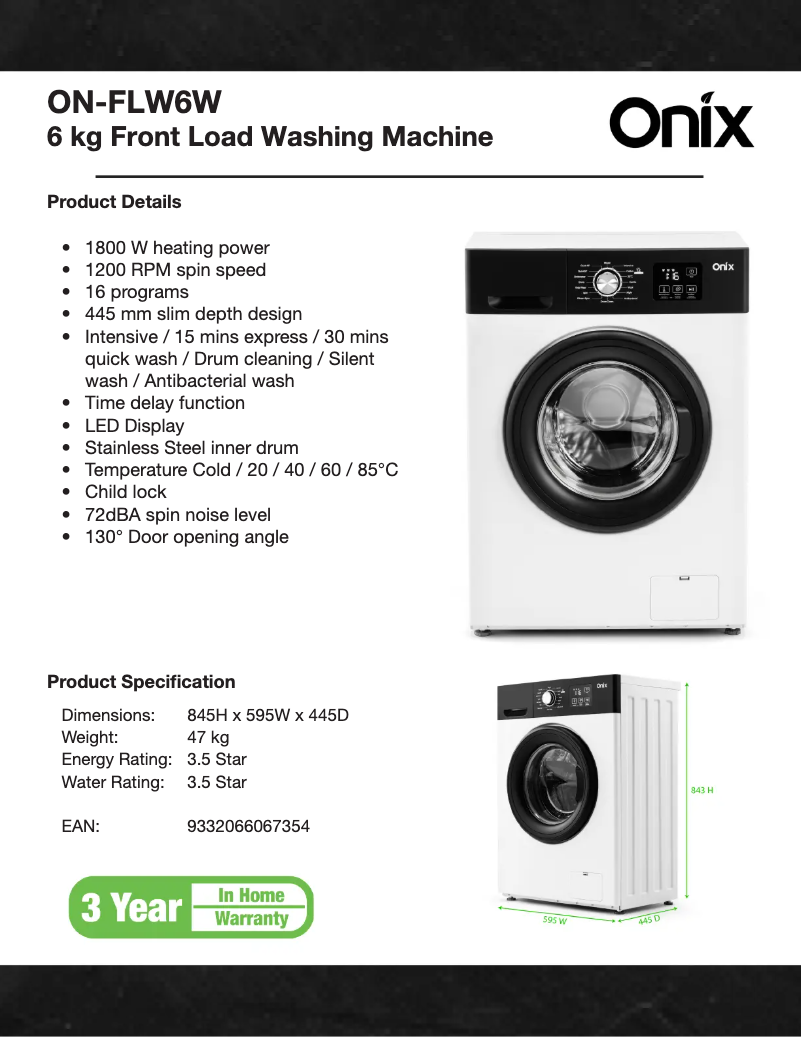 Page n°1 - Fiche technique Onix ON-FLW6W