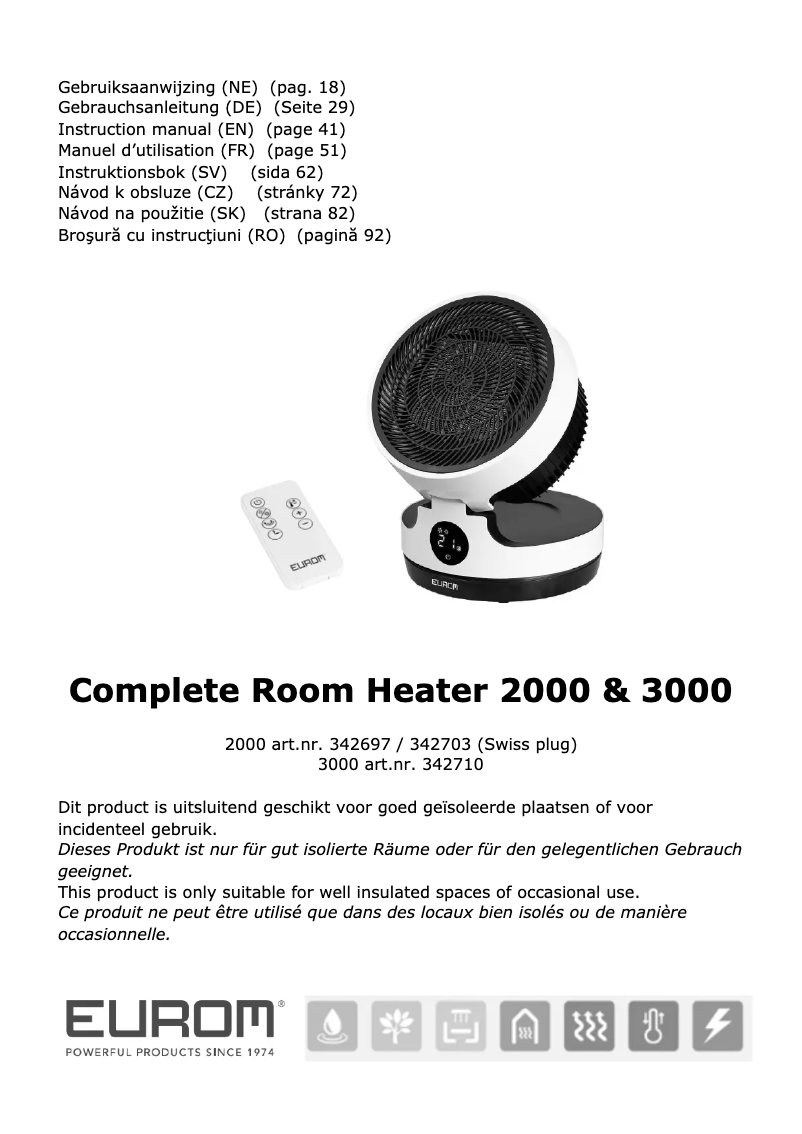 Página 1 del manual Manual de usuario Eurom Complete Room Heater 2000