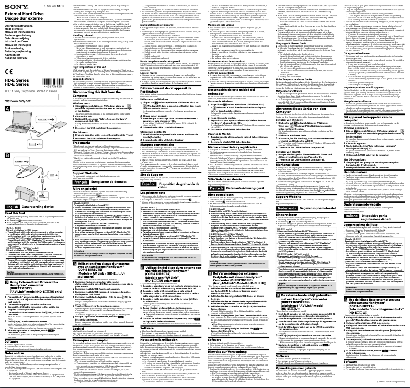 Page 1 de la notice Manuel utilisateur Sony HD-E1 schijf