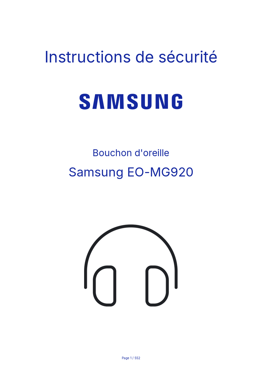 Page n°1 - Instructions de sécurité Samsung EO-MG920