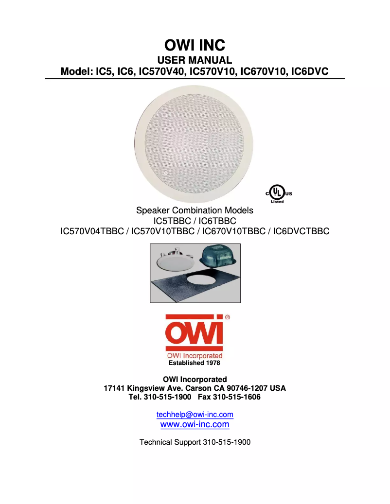 Page 1 de la notice Manuel utilisateur OWI IC6-70V10