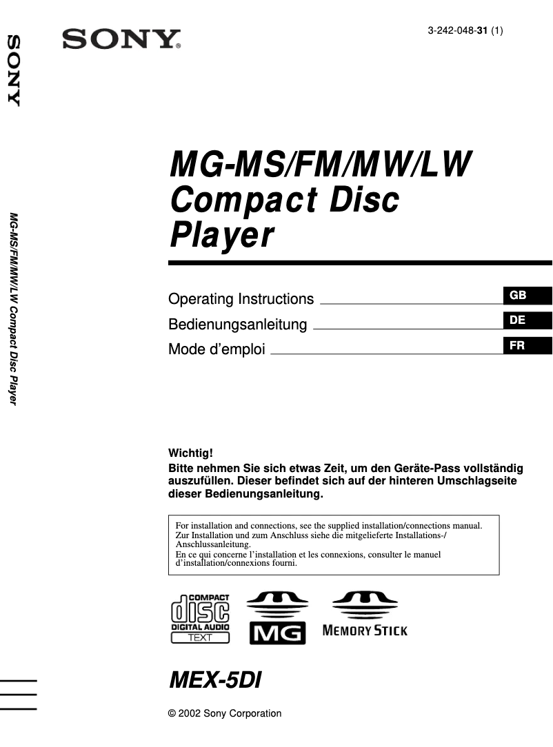 Image de la première page du manuel de l'appareil MEX-5DI