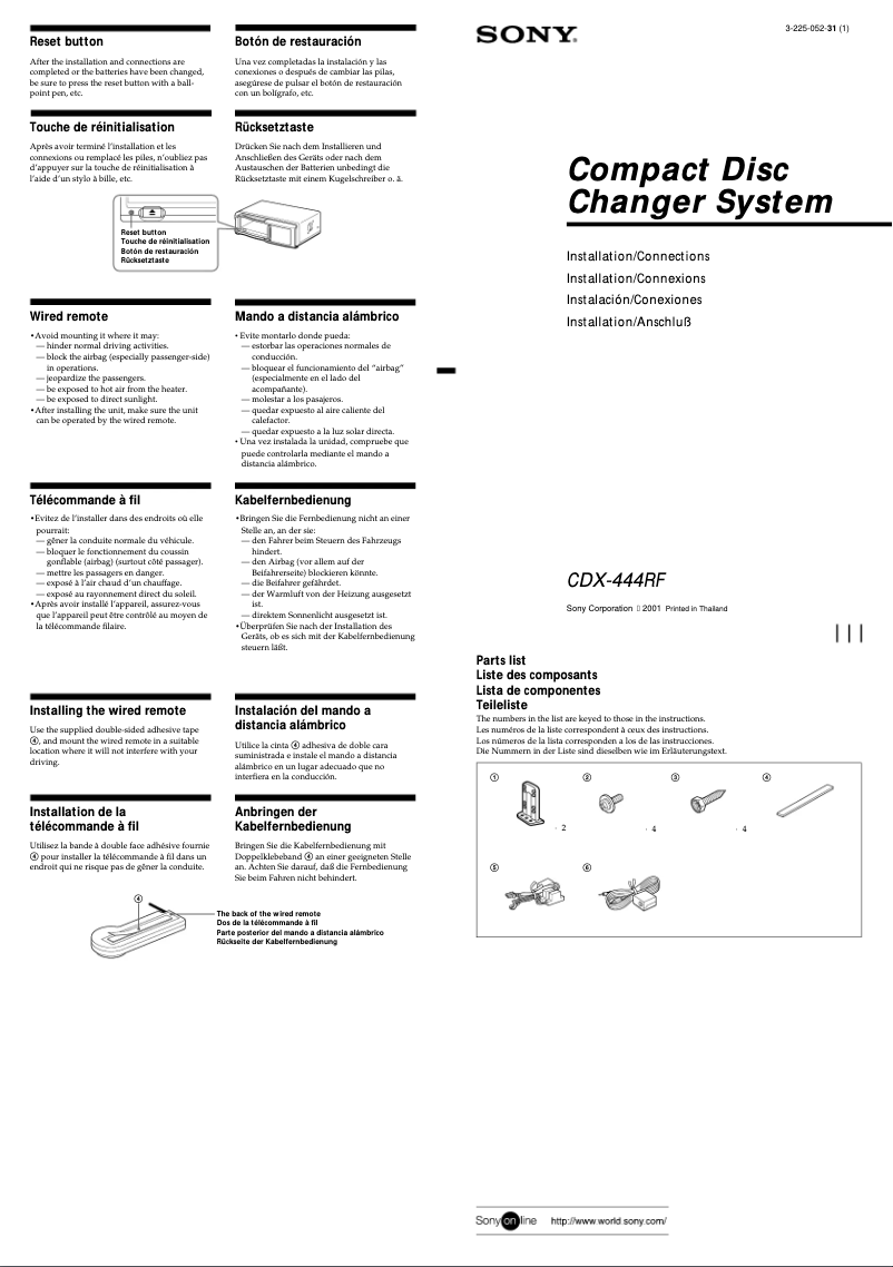 Page 1 de la notice Guide d'installation Sony CDX-444RF