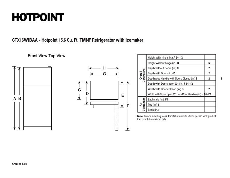 Image de la première page du manuel de l'appareil CTX16WIBLWW