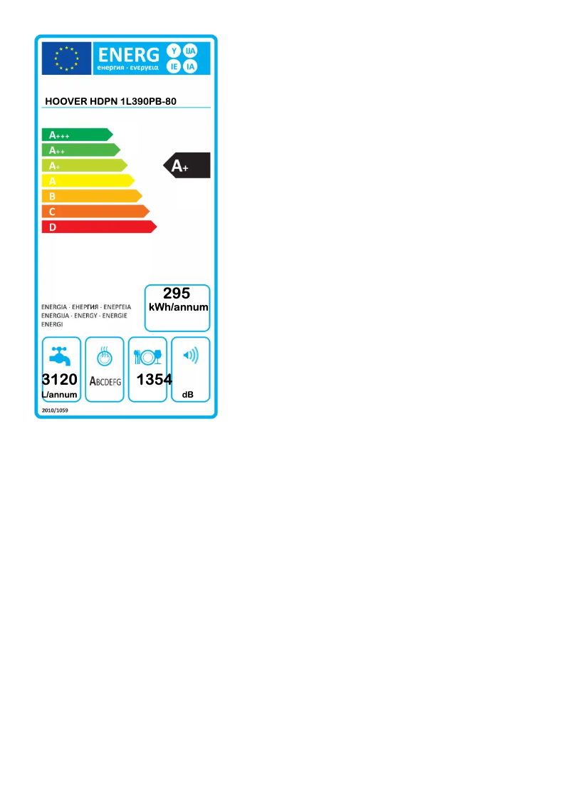 Page 1 de la notice Label énergétique Hoover HDPN 1L390PB-80