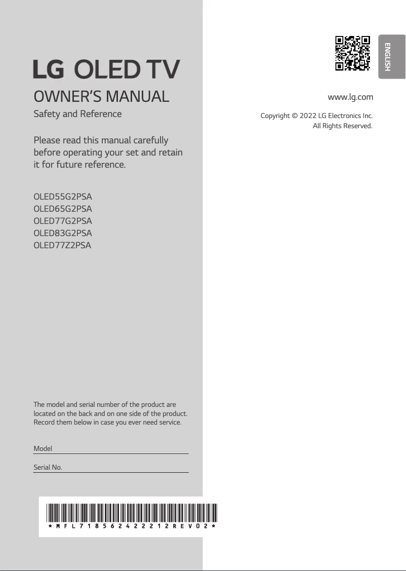 Page 1 de la notice Manuel utilisateur LG OLED77G2PSA