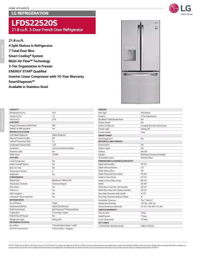 Page 1 de la notice Fiche technique LG LFDS22520S