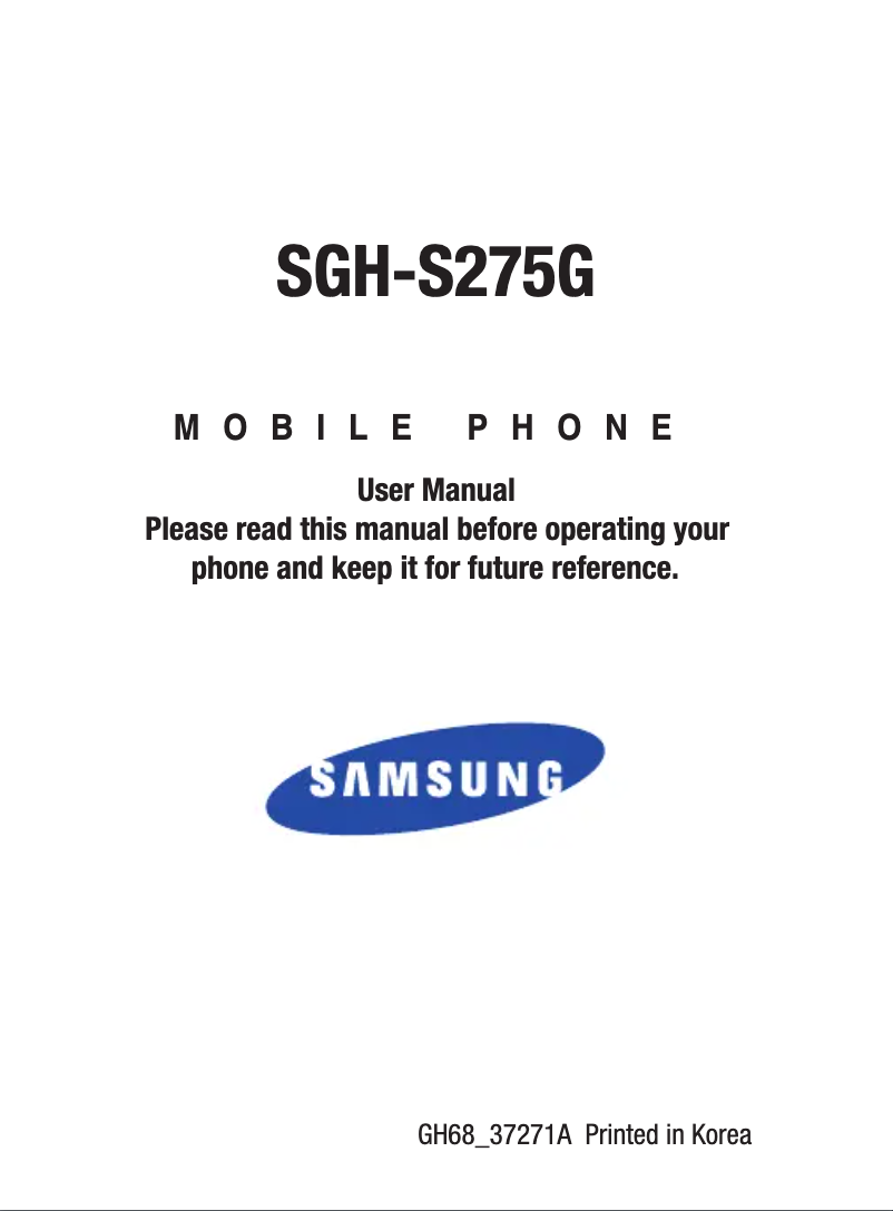 Page n°1 - Manuel utilisateur Samsung SGH-S275G