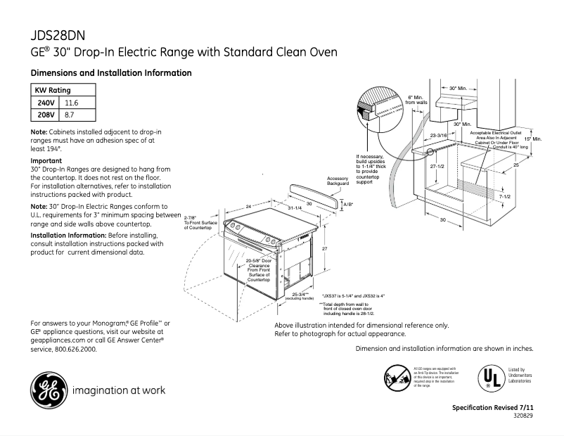 Page n°1 - Fiche technique GE JDS28DNWW