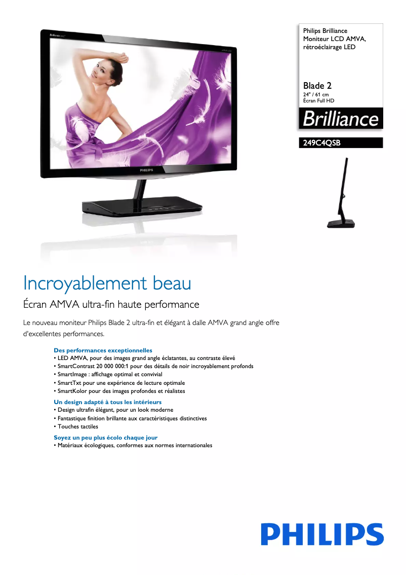 Page n°1 - Fiche technique Philips Brilliance 249C4QSB