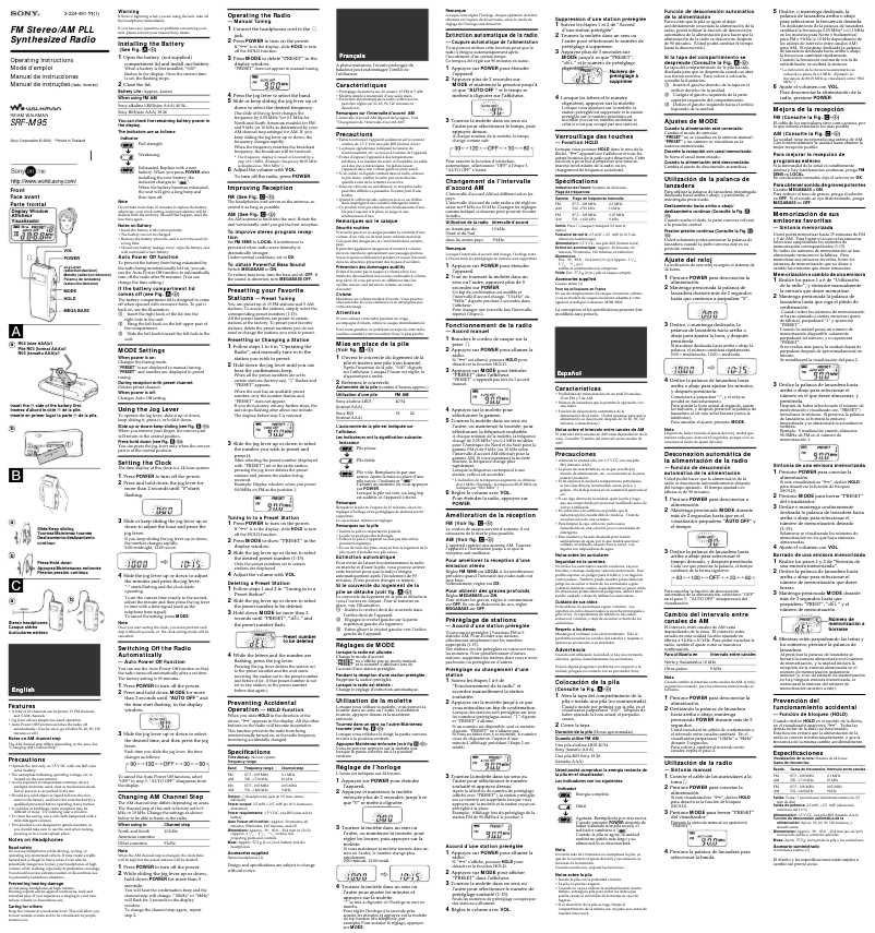 Page 1 de la notice Manuel utilisateur Sony SRF-M95