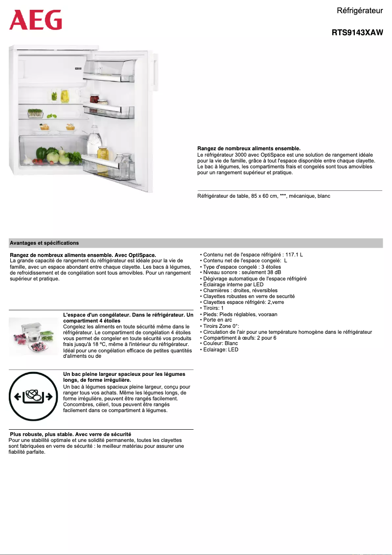 Page n°1 - Fiche technique AEG RTS9143XAW
