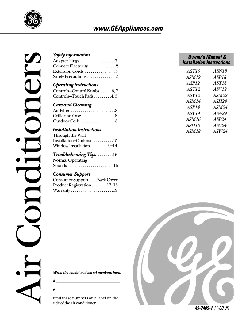 First page image of the manual for Profile ASM14AB