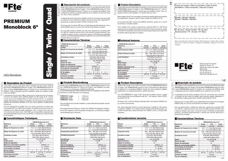 Page n°1 - Manuel utilisateur Fte maximal Premium Monoblock 6º