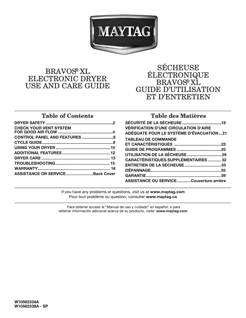 Page n°1 - Manuel utilisateur Maytag MEDB880BW Bravos XL