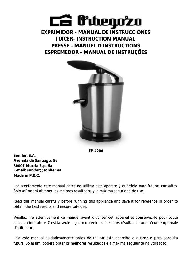 Image de la première page du manuel de l'appareil EP 4200