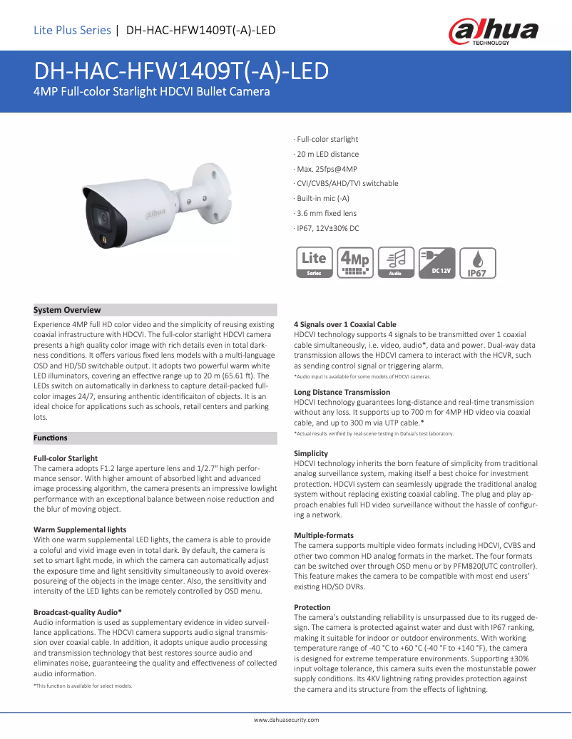 Image de la première page du manuel de l'appareil HAC-HFW1409-A-LED