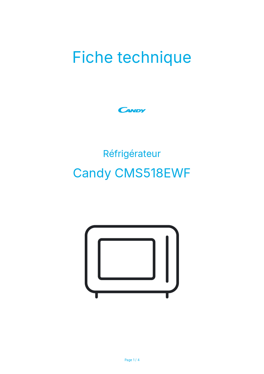 Page n°1 - Fiche technique Candy CMS518EWF