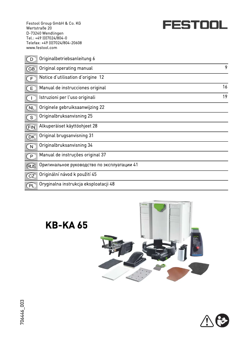 Image de la première page du manuel de l'appareil KB-KA 65