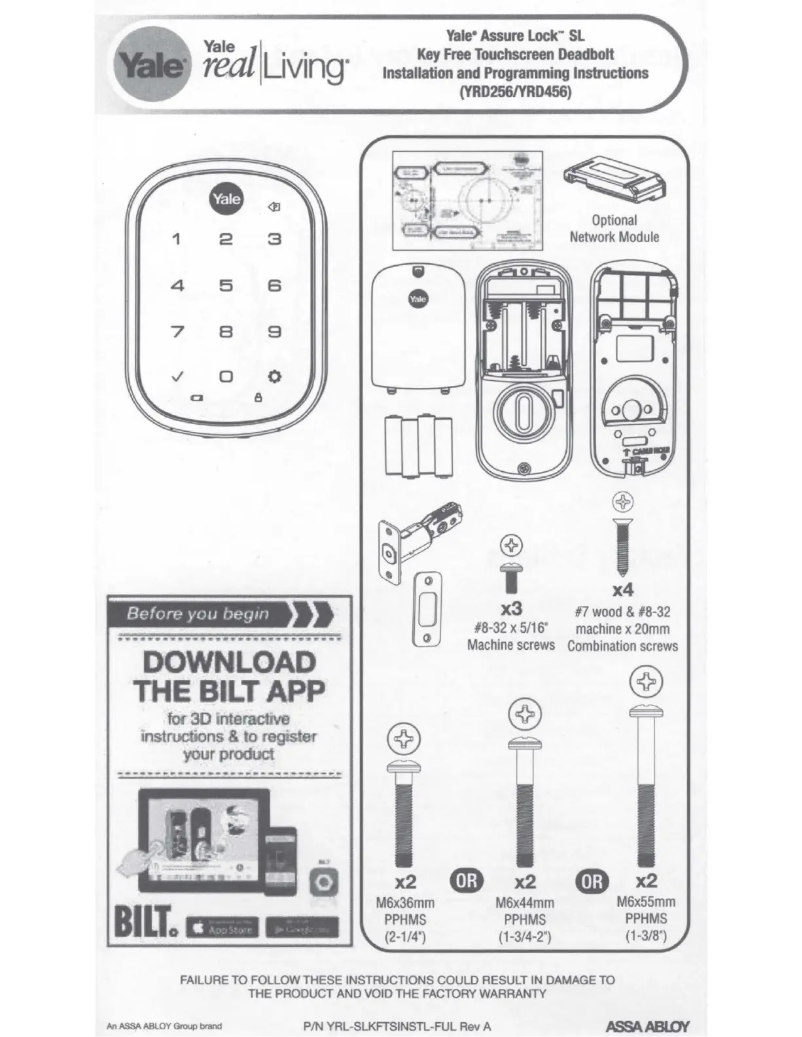 Image de la première page du manuel de l'appareil Real Living Assure Lock YRD256
