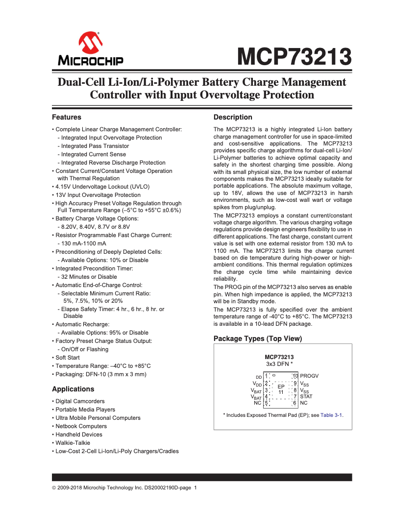 Page 1 de la notice Manuel utilisateur Microchip MCP73213