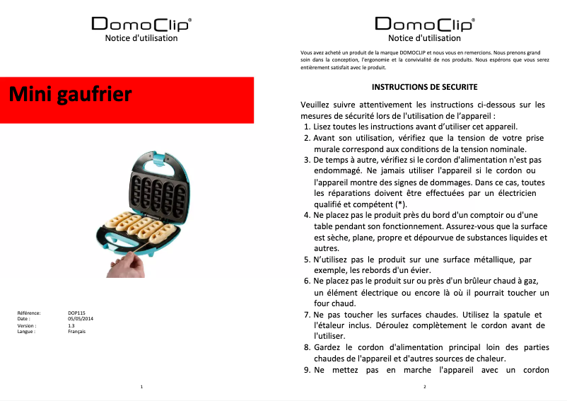 Page n°1 - Manuel utilisateur Domoclip DOP115