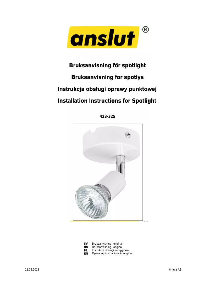 Page n°1 - Manuel utilisateur Anslut 423-325