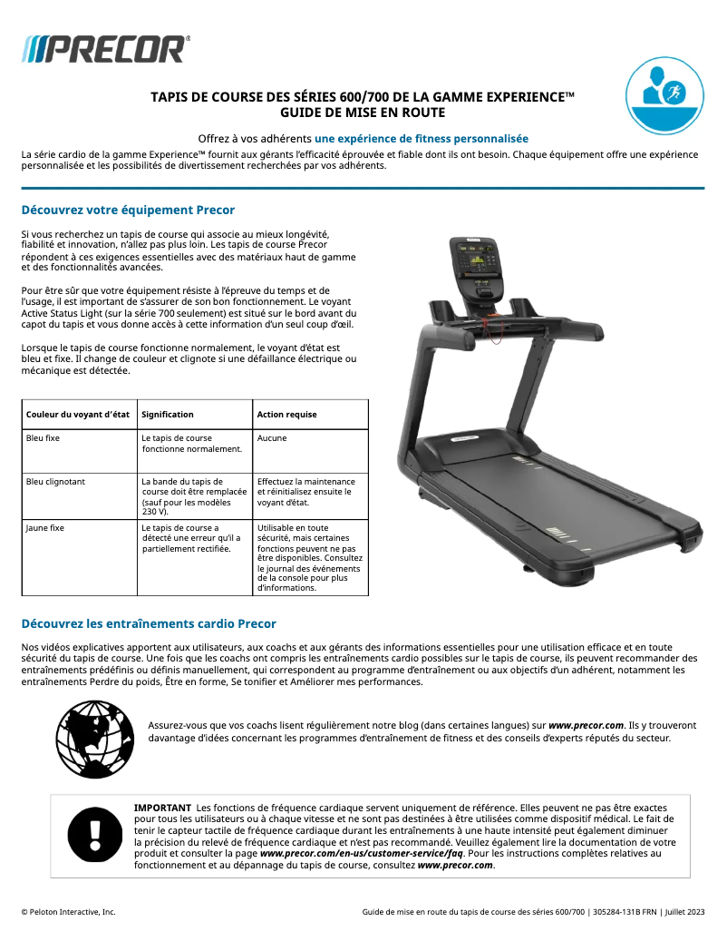Page 1 de la notice Manuel utilisateur Precor TRM 700