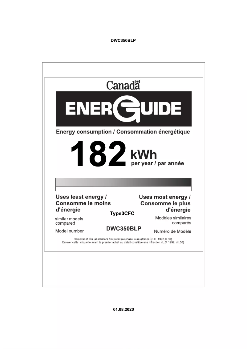 Page 1 de la notice Label énergétique Danby DWC350BLP