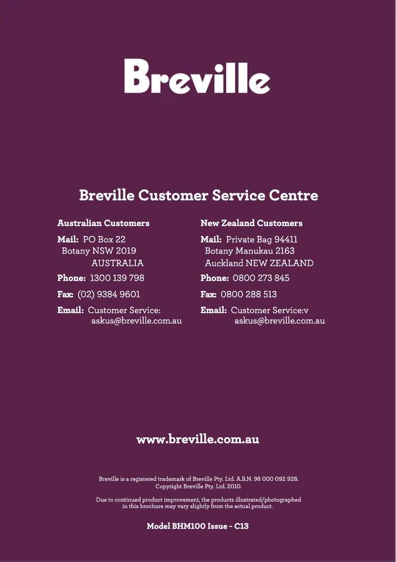 Page 1 de la notice Manuel utilisateur Breville the Handy Mixer BHM100