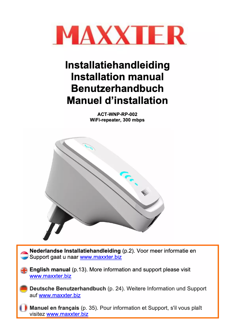 Page 1 de la notice Manuel utilisateur Maxxter ACT-WNP-RP-002