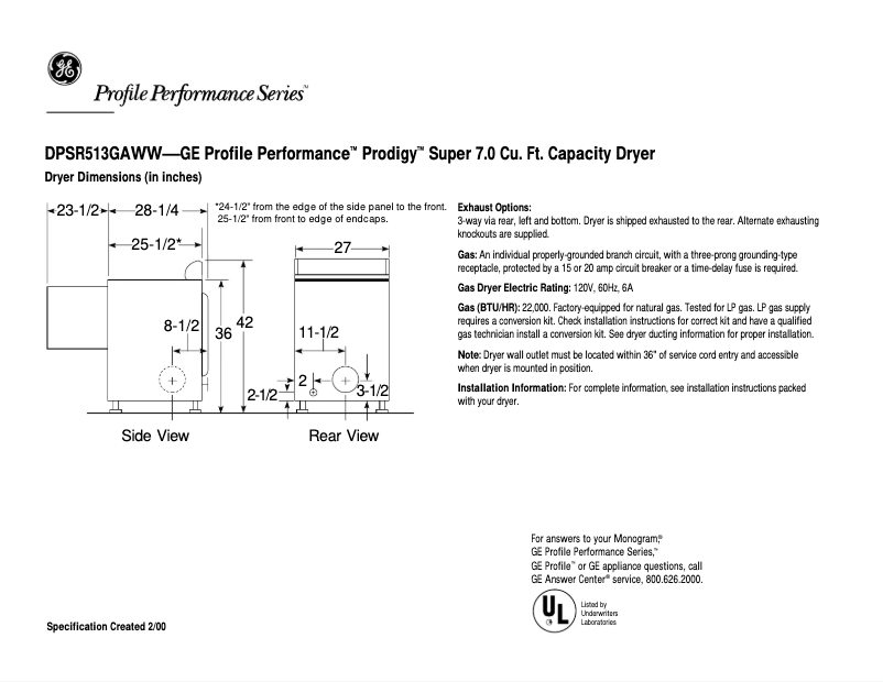 Image de la première page du manuel de l'appareil Profile Prodigy DPSR513GAWW