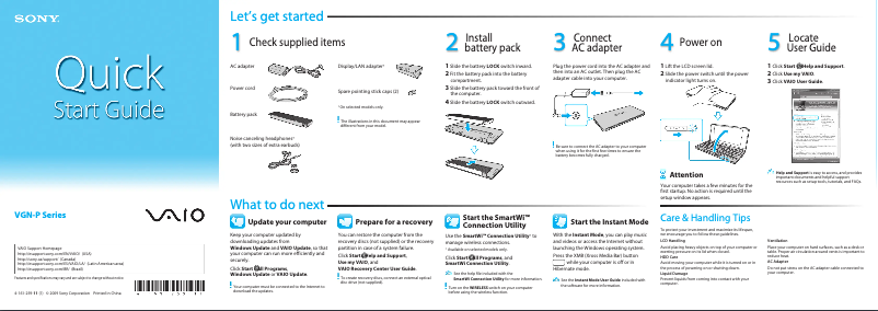 Page 1 de la notice Manuel utilisateur Sony Vaio VGN-P720D