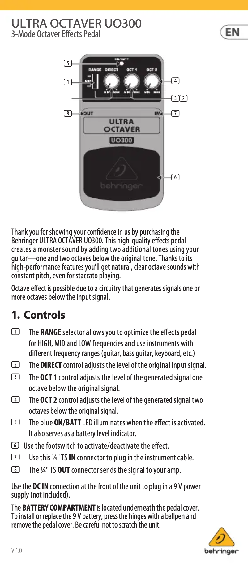 Imagen de la primera página del manual del dispositivo Ultra OctaverUO300