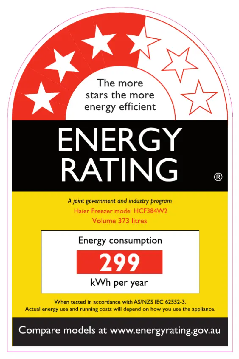 Page 1 de la notice Label énergétique Haier HCF384W2