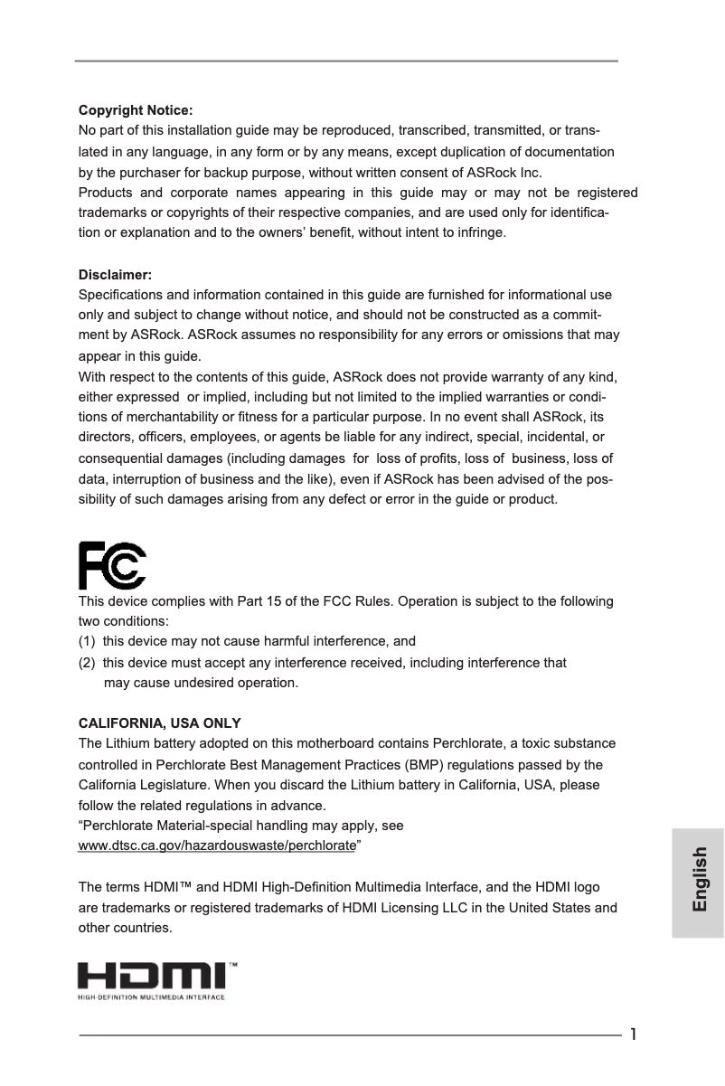 Page n°1 - Manuel utilisateur Asrock H77M-ITX