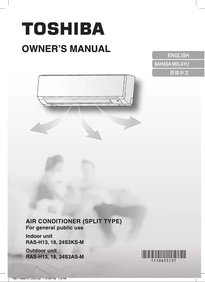 Page 1 de la notice Manuel utilisateur Toshiba RAS-H13S3KS-M