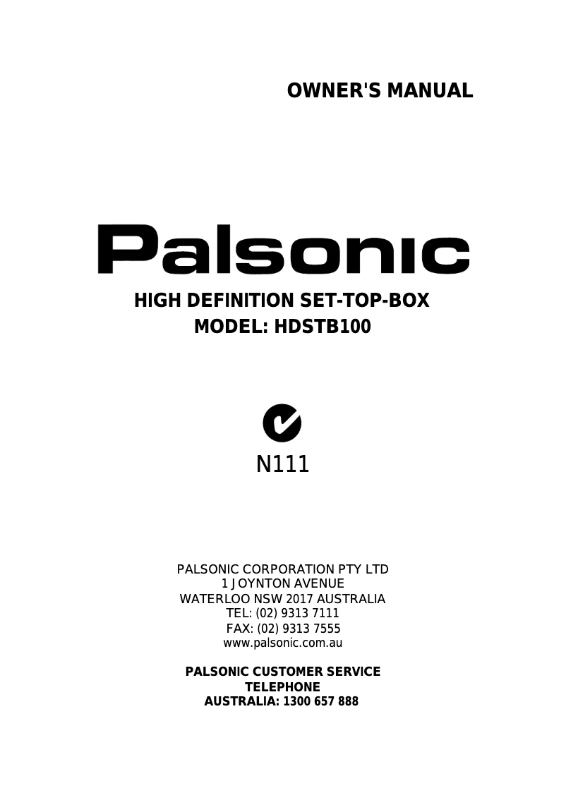 Page n°1 - Manuel utilisateur Palsonic HDSTB100