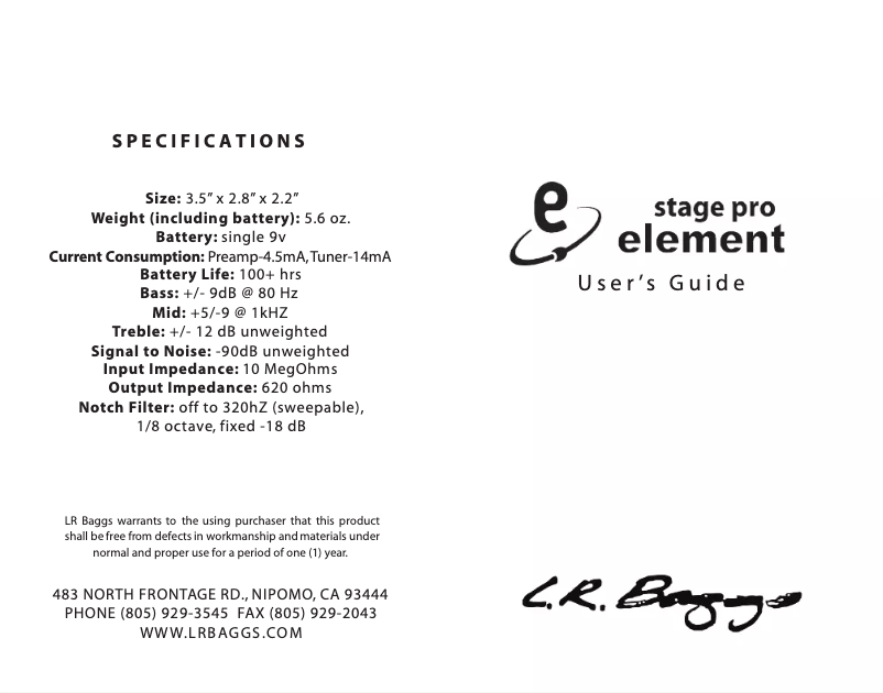Page 1 de la notice Manuel utilisateur L.R.Baggs Stage Pro Element
