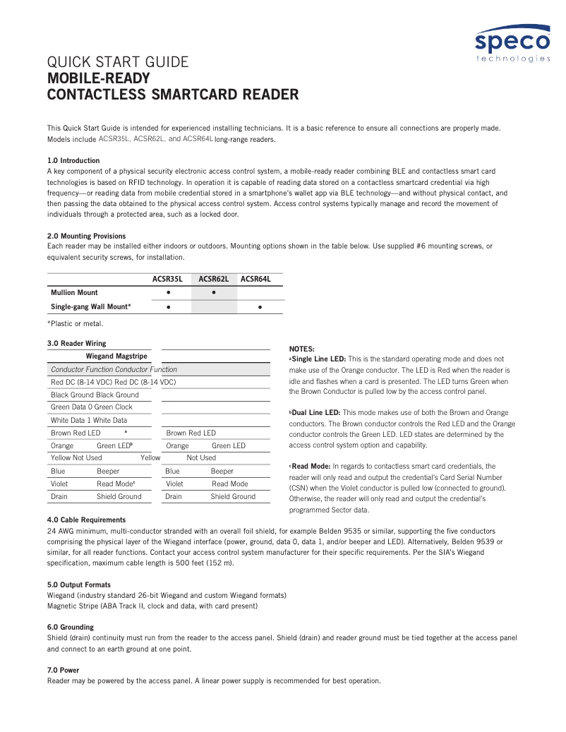 Page 1 de la notice Guide de démarrage rapide Speco Technologies ACSR35L