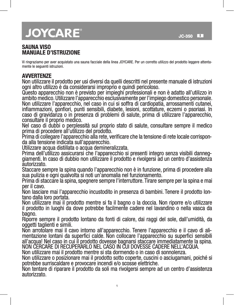 Image de la première page du manuel de l'appareil Steam Beauty JC-350